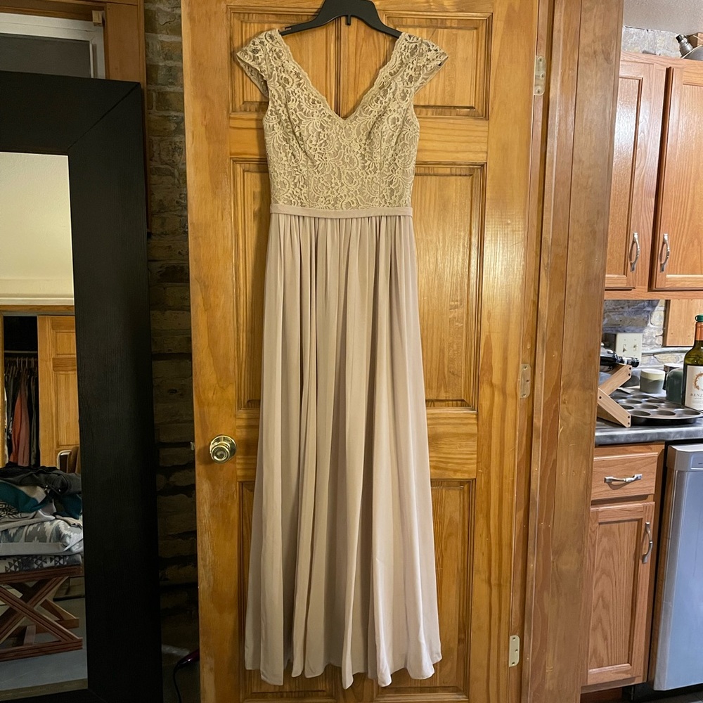 Belsoie V-Neck Lace & Chiffon Bridesmaid Dress Gown